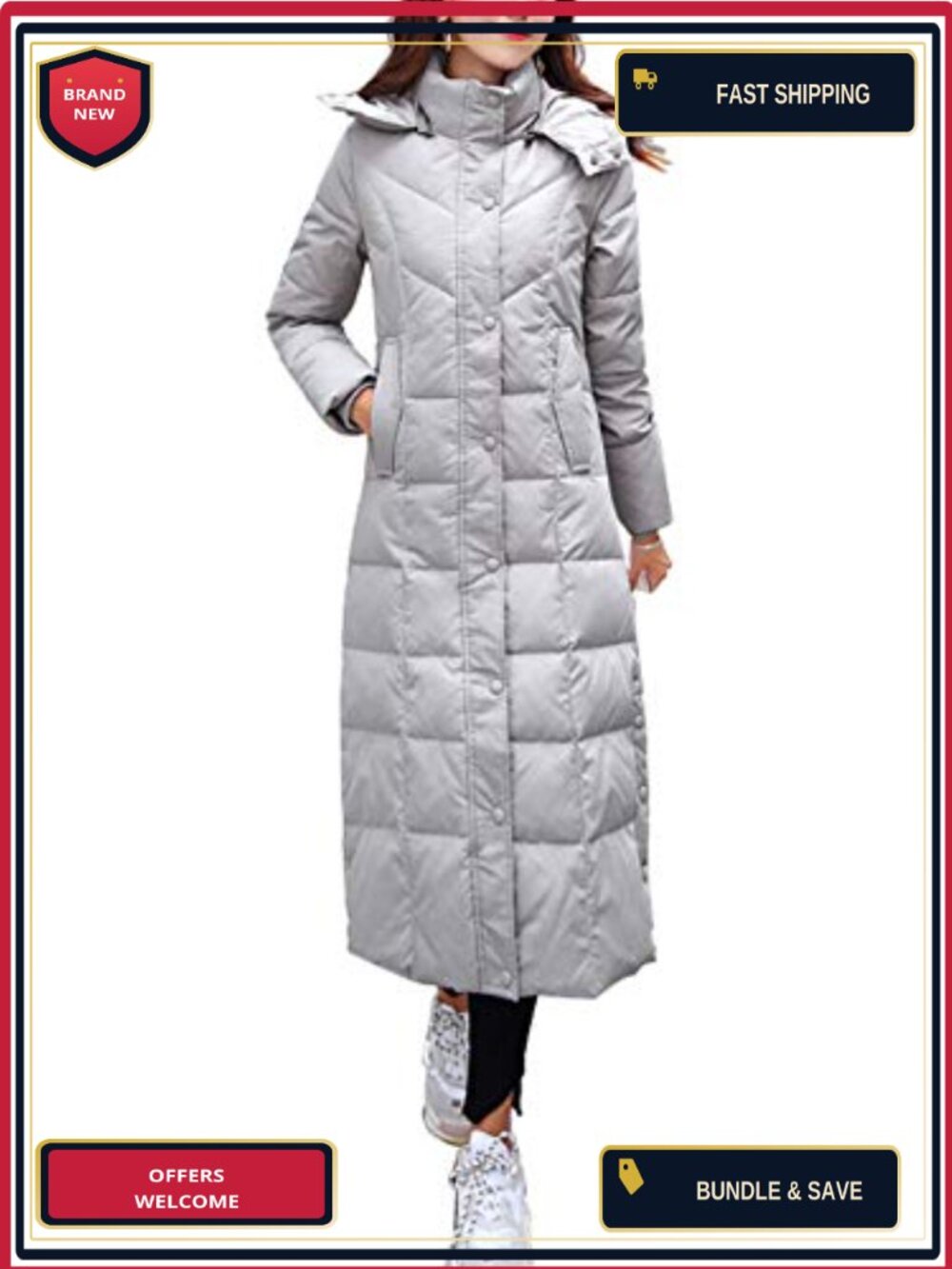 Maxi Down Puffer Coat with Removable Hood Water Resistant